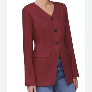 New Bagatelle Collection Linen Blend Red Burgandy V neck Blazer Top